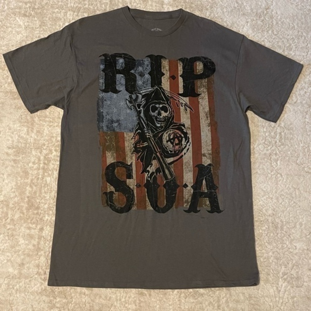 Sons of Anarchy RIP SOA Samcro TV Biker Skull Reaper Motorcycle Jax Shirt
Large